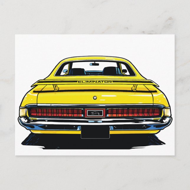 Cartão Postal Retro Yellow Muscle Car Rear Pop Art Illustration (Frente)