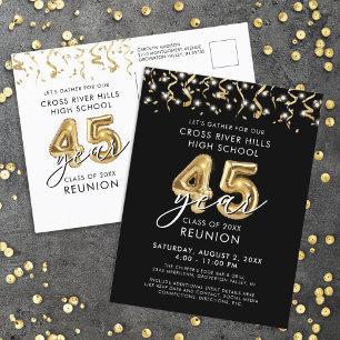 Cartão Postal Reunião de Classe 45 Anos Balões Dourados Pretos C