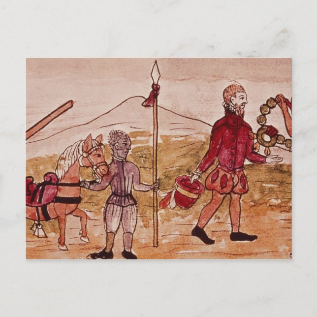 Cartão Postal Reunião de Hernando Cortes e Montezuma (Frente)