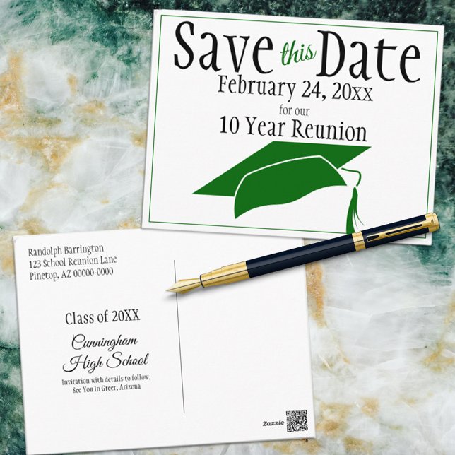 Cartão Postal Reunião de Turma Save The Date Tampa Verde Persona (Criador carregado)