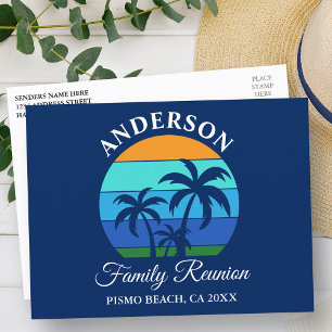 Cartão Postal Reunião Familiar Summer Beach Palm Trees Blue