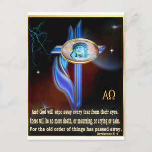 Cartão Postal Revelações 21:4 Itens cruzados azuis