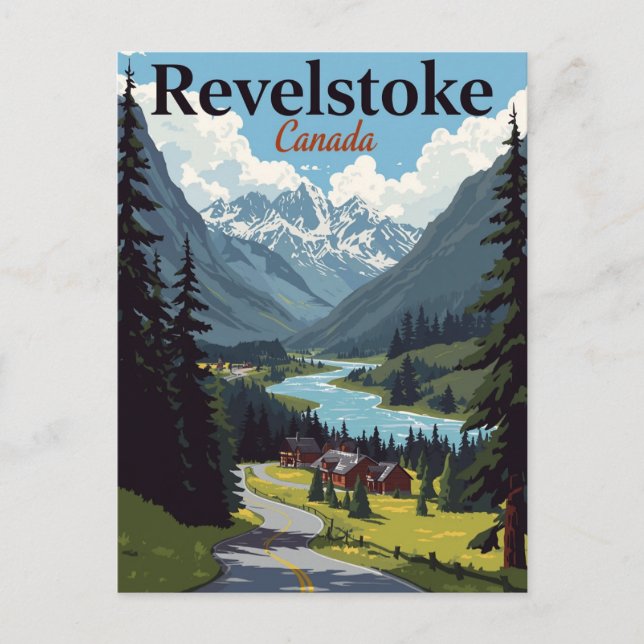 Cartão Postal Revelstoke Canada Vintage Mountain Valley (Frente)