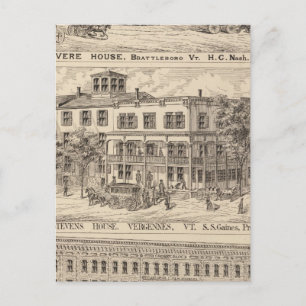 Cartão Postal Revere House e Crosby Block em Brattleboro