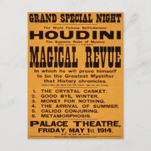 Cartão Postal Revista Mágica de Houdini, 1914