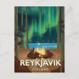 Cartão Postal Reykjavik Camping Viagens vintage