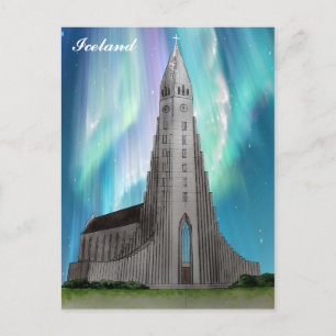 Cartão Postal Reykjavik Islândia Church Watercolor