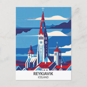 Cartão Postal Reykjavik Islândia Retro Trabalho de arte Viagem