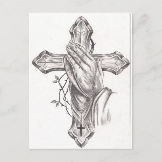 Cartão Postal Rezando Mãos e Cruz