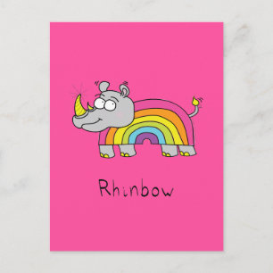 Cartão Postal Rhinbow Rino Arco-Íris Pink