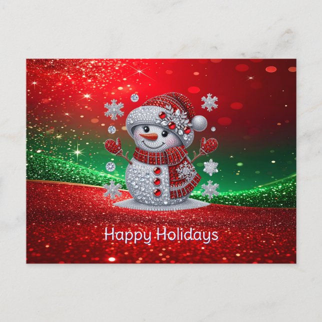 Cartão Postal Rhinestones Snowman Holiday Postcard (Frente)