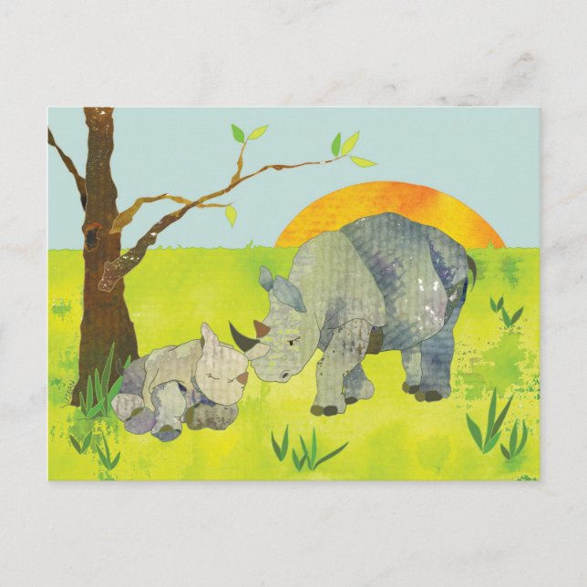 Cartão Postal Rhino Mãe e Bebê (Frente)