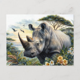 Cartão Postal Rhino Watercolor Art