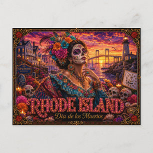 Cartão Postal Rhode Island Dia de los Muertos Retro