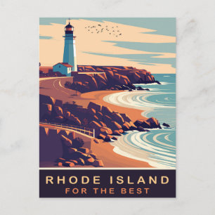 Cartão Postal Rhode Island, farol na costa, Viagem