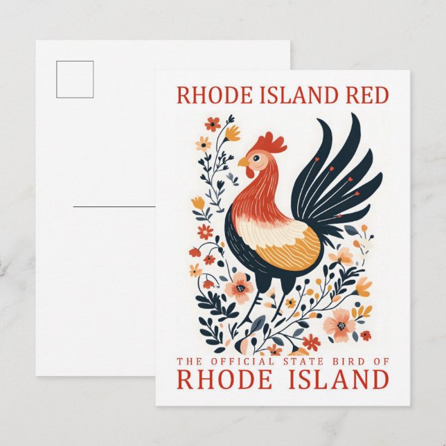 Cartão Postal Rhode Island Red Bird of Rhode Island Viagem (Frente/Verso)