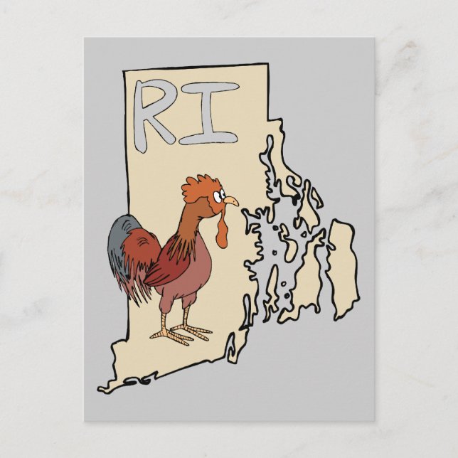 Cartão Postal Rhode Island RI Map & Cartoon Red Chicken Art (Frente)