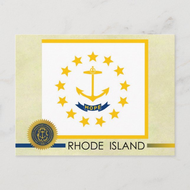 Cartão Postal Rhode Island State Flag e Seal (Frente)