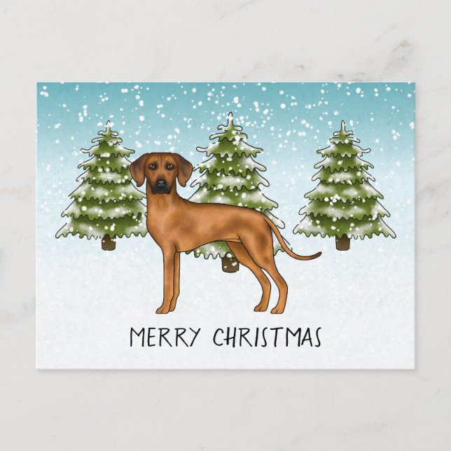 Cartão Postal Rhodesian Ridgeback Com Texto Floresta De Inverno  (Frente)