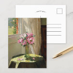 Cartão Postal Rhododendrons por uma janela | Jessica Hayllar<br><div class="desc">Rhododendrons por uma janela da artista e pintora britânica Jessica Hayllar. A pintura de arte retrata uma vida interior tranquila com um belo arranjo floral rosa num vaso. Use as ferramentas de design para adicionar texto personalizado ou personalizar a imagem.</div>