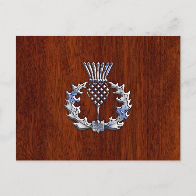 Cartão Postal Rich Mahogany Wood Scottish Thistle Impressão (Frente)