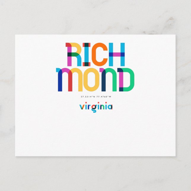 Cartão Postal Richmond Virginia Meio século, Pop Art, (Frente)