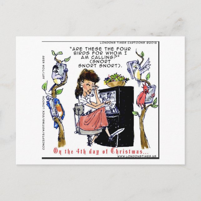 Cartão Postal Rick London Ernestine Chamando Birds Xmas (Frente)
