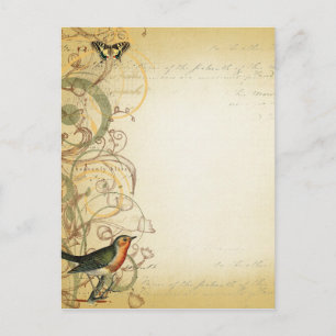 Cartão Postal Rico de espiral para aves e borboletas