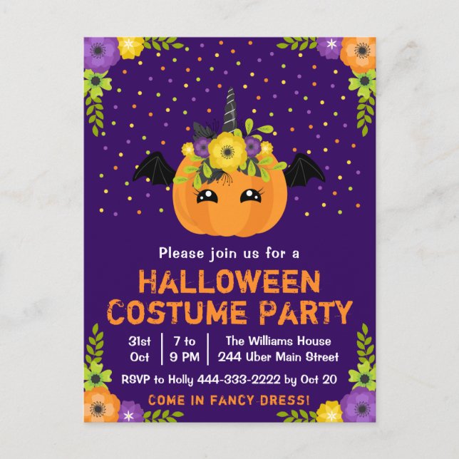 Cartão Postal Rico de Halloween Vestido Figurino Festa Roxo (Frente)