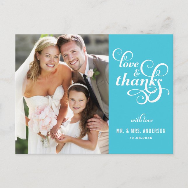 Cartão Postal Rico Script Casamento Obrigado Cartão-Postal |Turq (Frente)