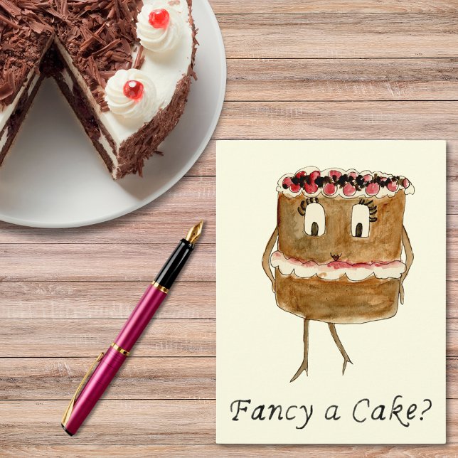 Cartão Postal Rico um bolo Engraçado Chocolate Quirky Arte (Black Forest gateau cute cartoon quote fancy a cake postcard for baking lovers)