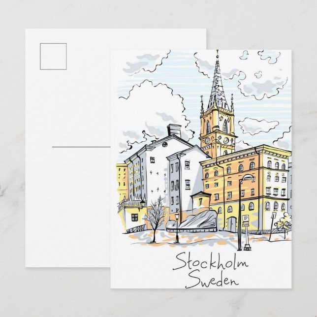 Cartão Postal Riddarholmen em Estocolmo, Suecia (Frente/Verso)
