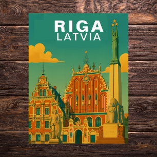 Cartão Postal Riga Antiga, Letônia Paisagem Urbana Báltica Retro