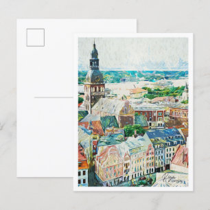 Cartão Postal Riga Letônia Linda Cidade de Pintura Petrolífera