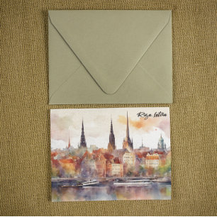 Cartão Postal Riga, Letônia Watercolor City View