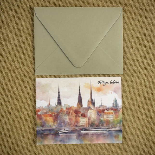 Cartão Postal Riga, Letônia Watercolor City View (colorful riga latvia postcard)