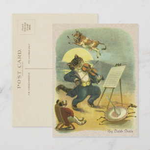Cartão Postal Rima Infantil Vintage Hey Diddle Diddle Restaurada