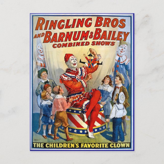 Cartão Postal Ringling Brothers & Barnum & Bailey Vintage Clower (Frente)