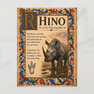 Cartão Postal Rinoceronte, Arte do Bestiário Medieval