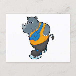 Cartão Postal Rinoceronte no patins de gelo com bolsa tipo sling