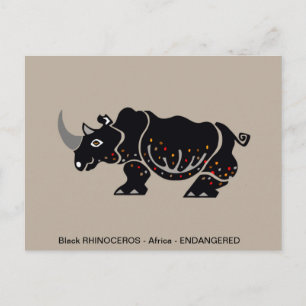 Cartão Postal Rinoceronte PRETO - Animal em extinção - Vida Selv