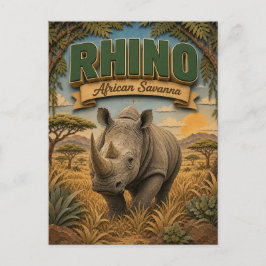 Cartão Postal Rinoceronte Savana Africana POPCUT