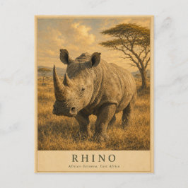Cartão Postal Rinoceronte Savana da África Oriental VINTAGE