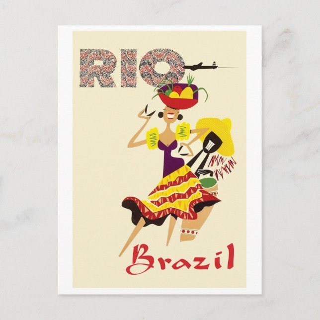 Cartão Postal Rio, Brasil, dançarina brasileira com baterista (Frente)