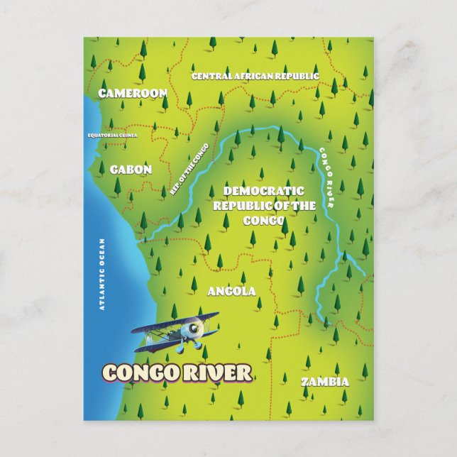 Cartão Postal Rio Congo Mapa antigo lindo (Frente)