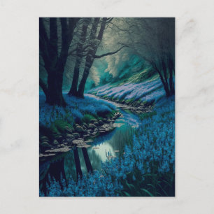 Cartão Postal Rio da Floresta Pacífica com Bluebells Selvagens