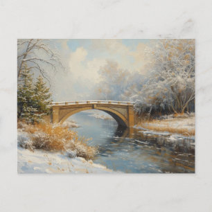 Cartão Postal Rio de Inverno com Paisagem de Ponte Vintage