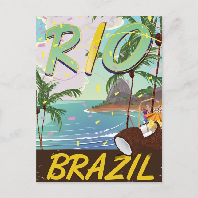 Cartão Postal rio de janeiro Brasil impressão de viagem retrô. (Frente)