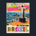 Cartão Postal Rio de Janeiro Brazil Christ Retro Collage Travel<br><div class="desc">Rio de Janeiro, Brazil is one of the most iconic travel destinations in South America. The famous Christ the Redeemer statue stands with open arms above the city, while Sugarloaf Mountain and the beautiful bay stretch out below in one of the most recognizable views in the world. The tropical cityscape,...</div>