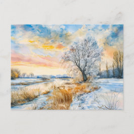 Cartão Postal Rio Havel nevado com salgueiro. Aquarela